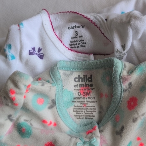 carter's 2-pack fleece snap footie sleeper pajamas bundle 3 months baby girl - Picture 4 of 4